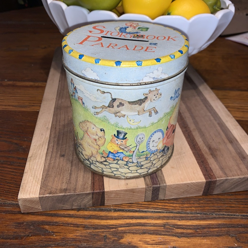 Vtg.‎ Storybook Parade Tin Metal Piggy Bank Money Coin Lid Children Fairytale
